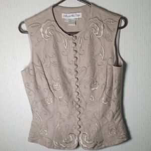 Marie St. James Beige Floral Embroidered Vest